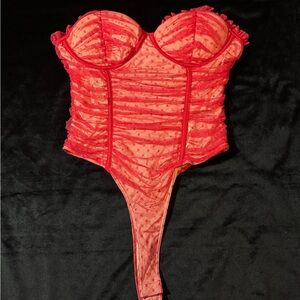 Wildcat Red Sheer Bustier Thong Bodysuit